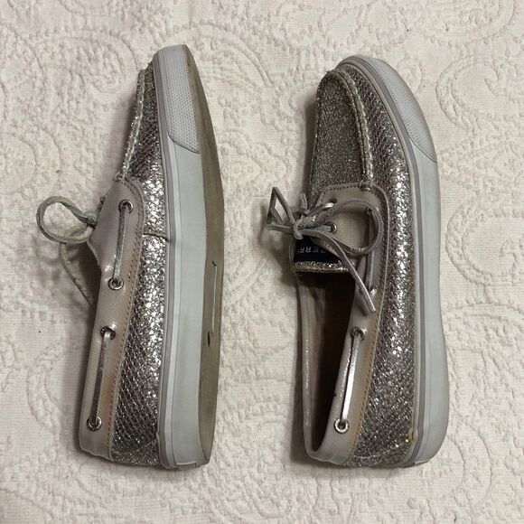 Sperry Top Siders Size 8.5M Womens Embellished Silver Shimmer Loafers - Picture 6 of 11